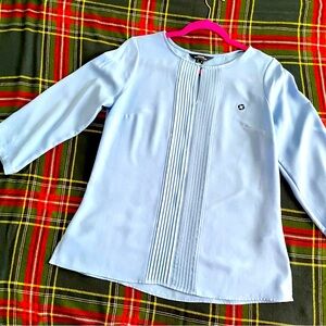 Lands End Chase Bank Women’s Light Blue Blouse 3/4 Sleeves